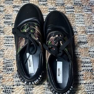 Moschino Black and Camouflage Lace-Up Shoes
